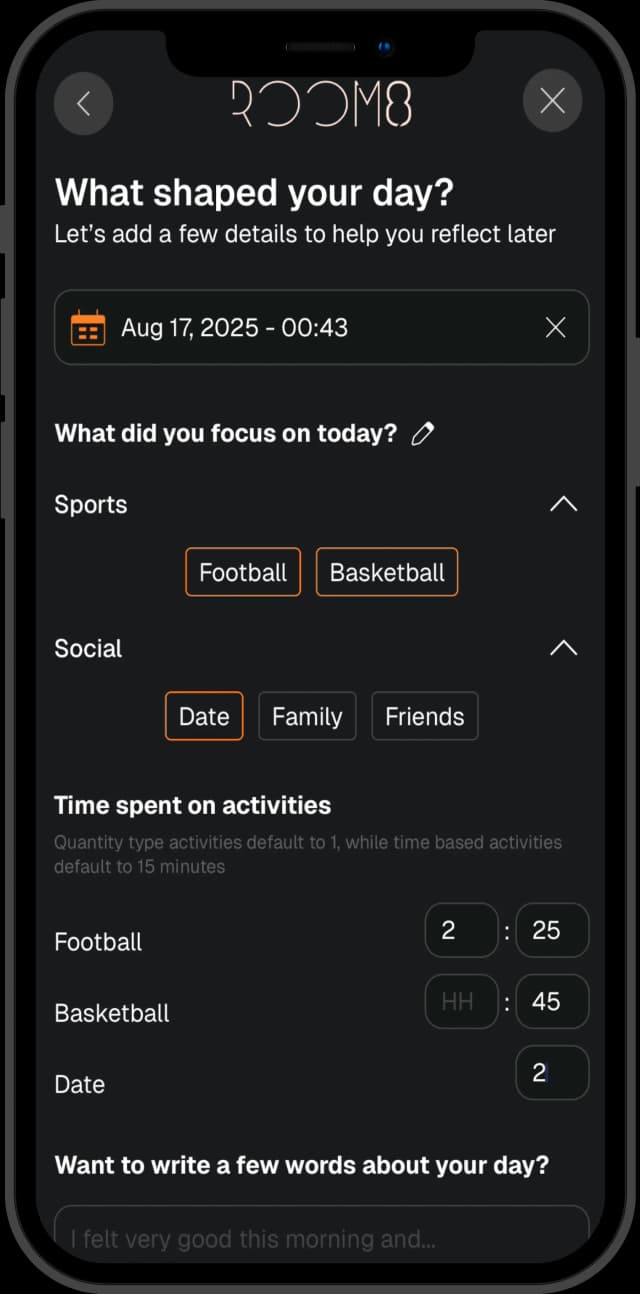 Detailed activity tracking screen